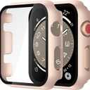 Misxi 2 Pack Tempered Glass Case Compatible for Apple Watch Series 3 Series 2 42mm, Hard PC Screen Protector Overall Protection Scratch-Resistant Cover for iWatch, 1 Rose Gold + 1 Transparent