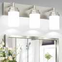 Bathroom Light Fixtures, Brushed Nickel Bathroom Lighting Fixtures Over Mirror, Modern Vanity Light with White Glass Shade, Restroom Lighting Fixtures, 3-Light 22-inch