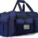 LHI 50L Tactical Duffle Bag for Men, 3-in-1 Gym Duffle and Backpack, Shoe Compartment, Laptop Sleeve and MOLLE, Carry-On Travel Weekender and Overnight Bag Blue