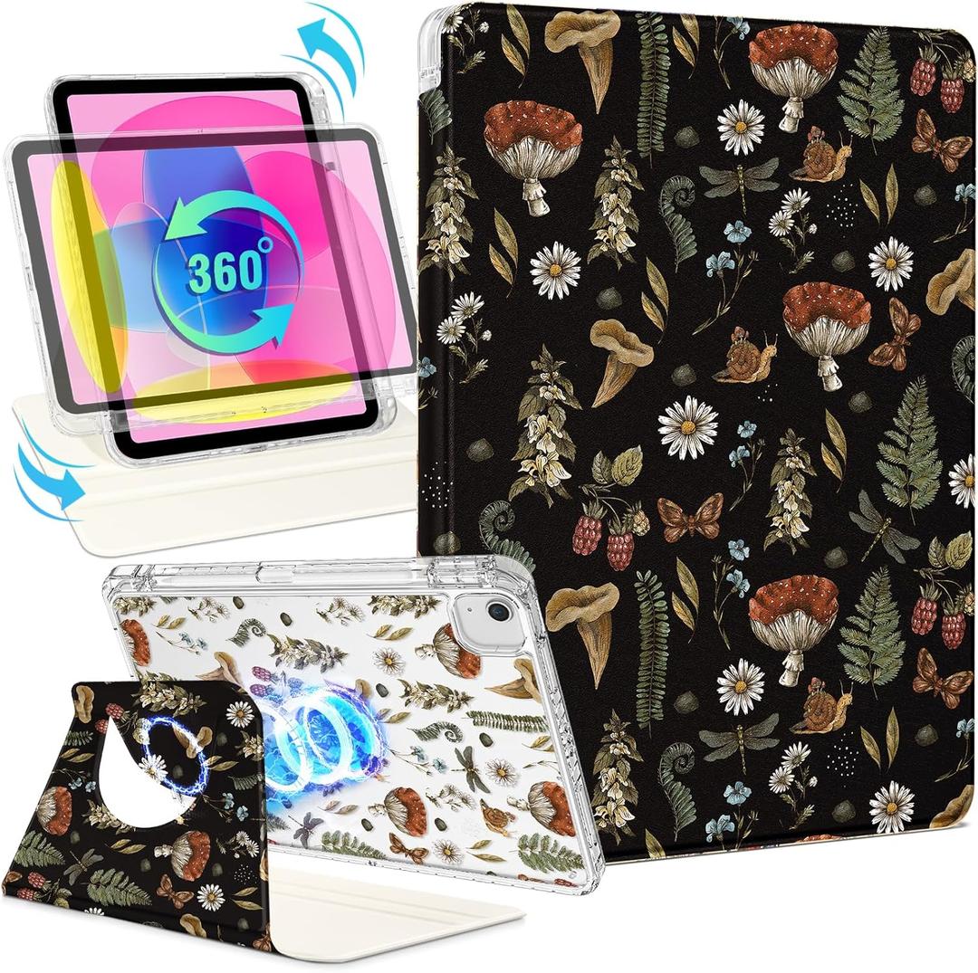 Shorogyt for iPad Air 11 Inch Case (Air M4 2026, 8th Gen/M3 2025/M2)/Air 5th Generation 2022/Air 4th Gen 2020/Pro 11 Inch Case Magnetic Stand for Women - Cute 360 Degree Rotating Covers Girls Plant