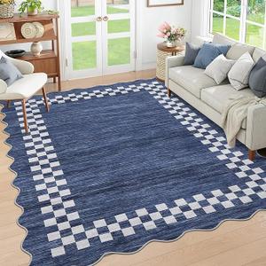 GarveeHome 4x6 Area Rug Small Washable Living Room Rug Scalloped Rug with Rubber Backing Stain Resistant Low Pile Dining Room Throw Carpet Modern Bordered Mat for Bedroom Kitchen,
Blue