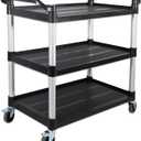Plastic Commercial Cart Large Size, Restaurant Cart with Wheels Lockable, Heavy Duty Utility Service Cart for Foodservice, Commercial,Office, Warehouse, Black, 40.15X 19.29x 38.97 inches.