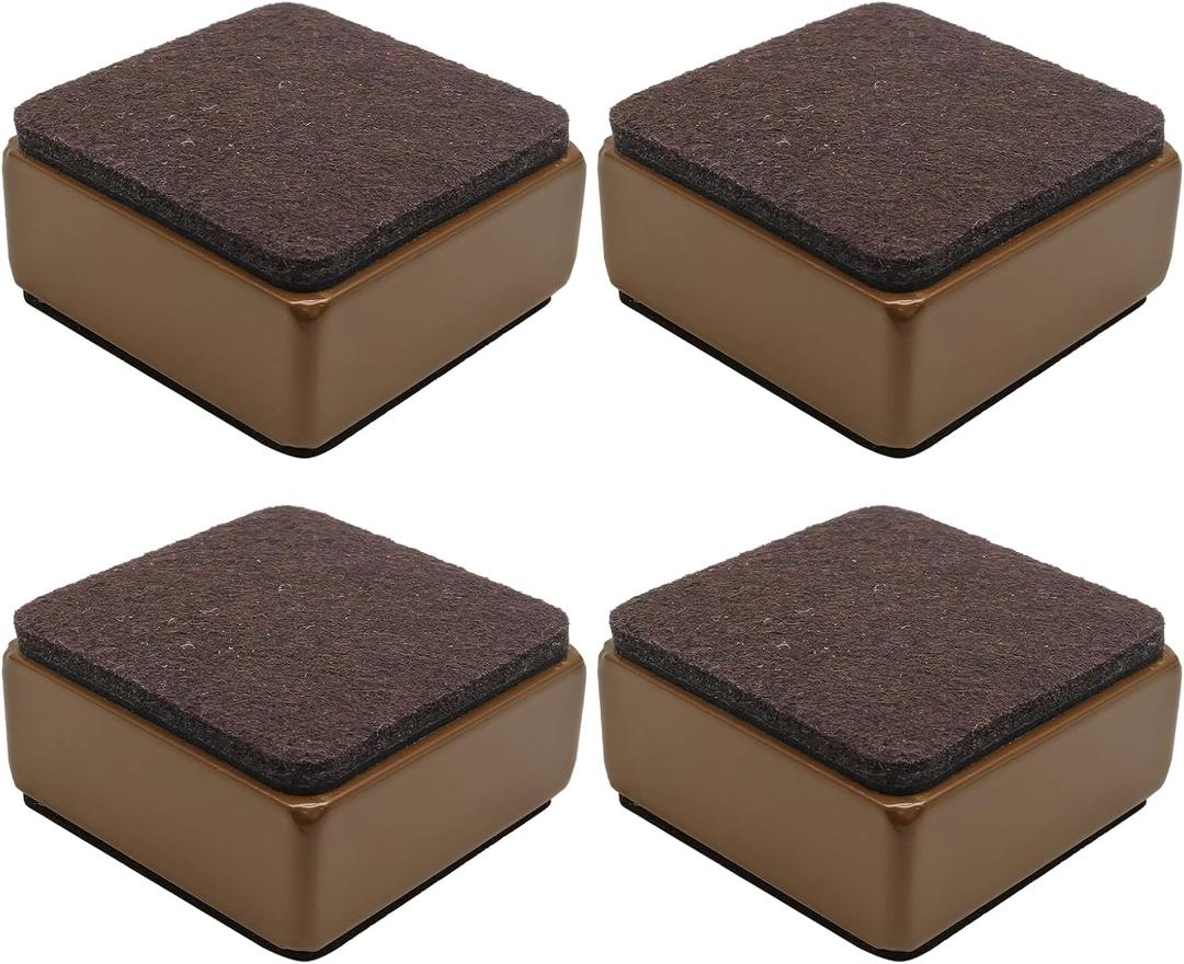 4 Pcs Self-Adhesive Furniture Bed Risers, Square Heavy Duty Carbon Steel Table Sofa Risers Adds 1.2" Height with Felt Pad, Brown