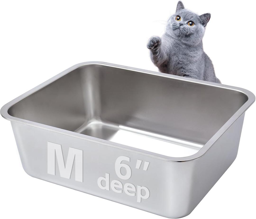 Stainless Steel Cat Litter Box Medium, Metal Litter Box-Stainless Steel for Cat/Kitty/Rabbits 17" L x 13.8" W x 6" HMetal Cats Toilet Kitten,No Smell, Non Stick, Easy Clean.
