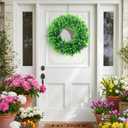 facdiwok 20 Inch Artificial Boxwood Wreath with Purple Lavender, Green, 20 Inch