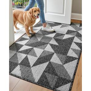 DEXI Indoor Door Mats for Entryway, 60x90 Non-Slip Washable Low-Profile Entry Doormat, Absorbent Resist Dirt Inside Floor Entrance Mat, Patio, Black/White 