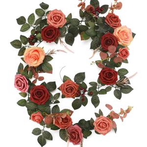 5FT Artificial Rose Flower Burgundy Fake Floral Garland for Wedding Ceremony Backdrop Arch Flowers Table Centerpieces Decorations (Terracotta)