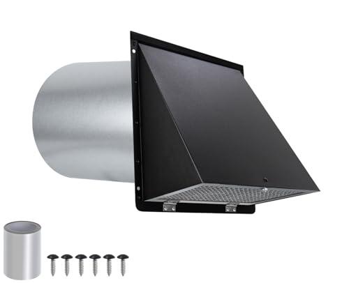 6 Inch Hooded Wall Vent with Screen and Damper,6 Inch Wall Exhaust Vent Cover Dryer Ventilation Cap Exterior for Kitchen Range Hood Air Exhaust,External Extractor w/Non Return Flap,Galvanized Steel