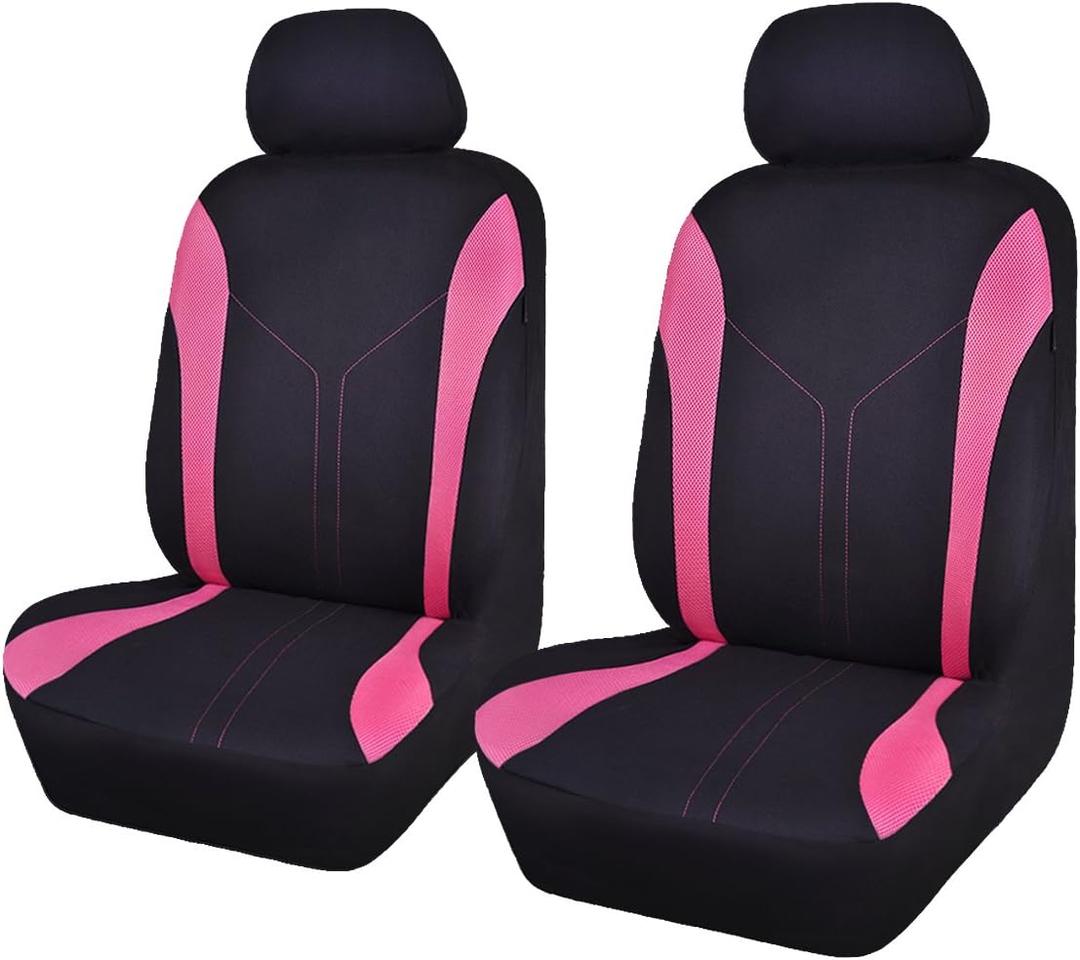 Flying Banner Car Seat Covers Front Seats Mesh Fabric Rear Bench Split Polyester Cover Easy Installation SUV CAR Woman Lady Femal (Front Set, Black Pink)