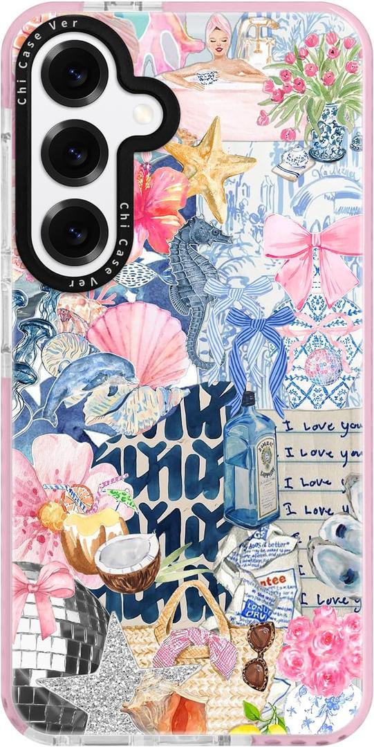 for Samsung Galaxy S23 Ultra Case, Coastal Romantic Y2K Design with Military-Grade Drop Protection, Romantic Ocean Theme Ocean Theme TPU Cover with 1.5mm Camera Protection for Girls