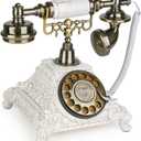 Sangyn Antique Phone European Style Vintage Telephone Retro Landline Telephones Decor Old Fashioned Phones for Home Office Hotel Decoration (White)