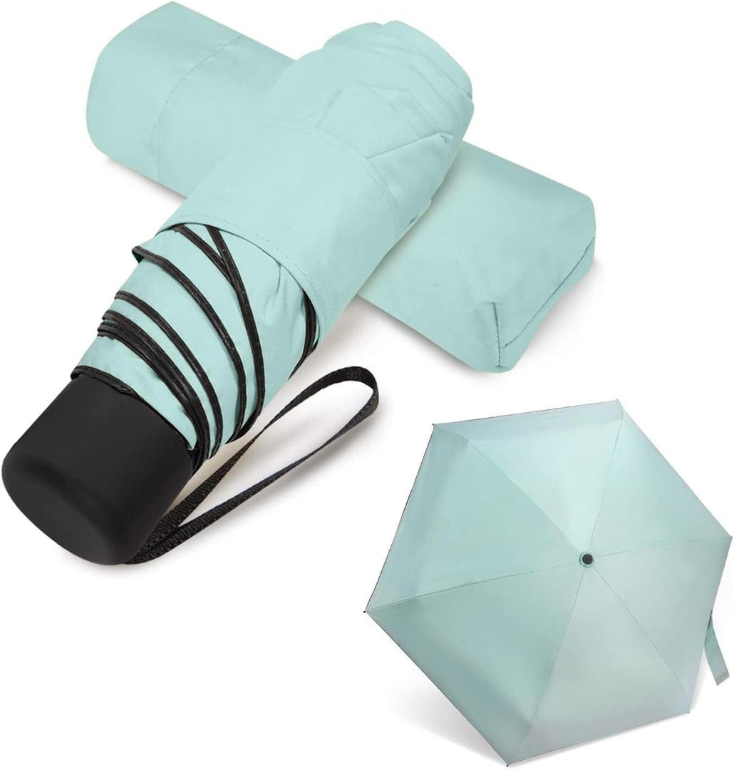 Small Travel Umbrella Compact for UV Protection Light Purse Size Umbrellas for Sun Rain Portable for Backpack (Green)