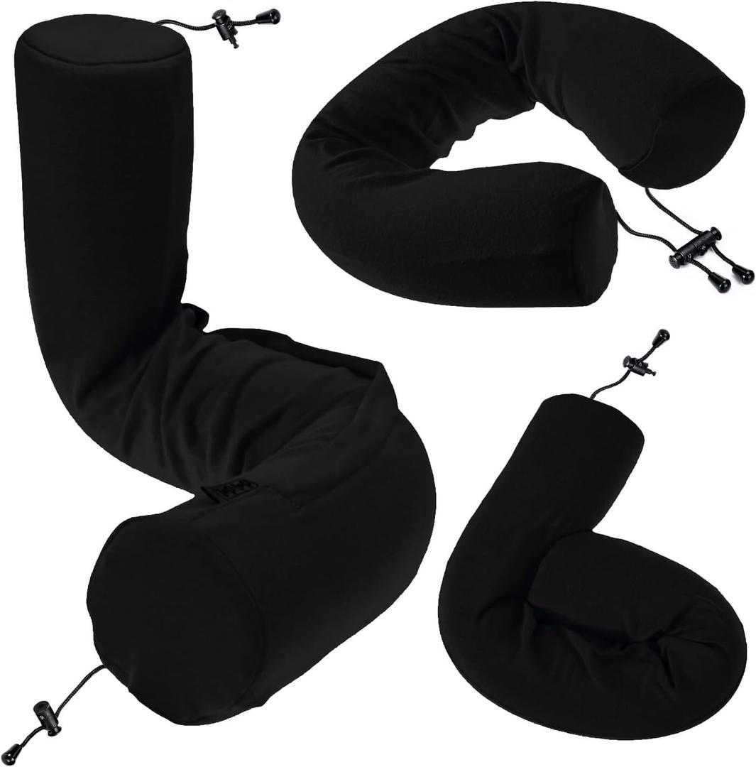 Dot&Dot Twist Memory Foam Travel Pillow for Neck, Chin, Lumbar and Leg Support - Neck Pillows for Sleeping Travel Airplane - Adjustable, Bendable Roll Pillow 4x25.5 inc  Black