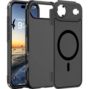 2 x Magnetic Case for iPhone Air 6.5'',[Compatible with Magsafe][Heavy Duty Shockproof] [Military Grade Drop Protection][Non-Slip] Rugged Durable 2-Layer Hard Bumper Phone Cover-Matte Black