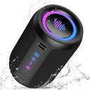 Portable Bluetooth Speaker with Lights, Bluetooth 5.4 Speaker, Powerful Crystal Clear Sound,All Day Playtime,15W Loud Stereo Sound, IPX7 Waterproof,TWS pairing for Outdoor/Home/Party/Travel,Black