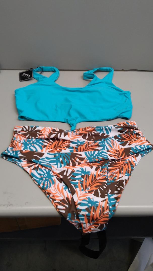 ZAFUL Women's High Waisted Tankini Swimsuit Scoop Neck Ruched Bikini Set Sporty 2 Piece Bathing Suit, XL