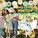 Baby Shower Decorations Sage Green Welcome Baby Sign Banner with Green Balloons Oh Baby Tablecloth Gender Neutral Baby Items Paper Pom Poms Decorations for Gender Reveal Party Supplies
