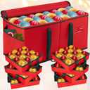 Christmas Ornament Storage Box, Xmas Decoration Organizer with 8 Tray, Christmas Storage Container with Dividers, Ornament organizer with Strong Handles for Holiday Decorations (Red)