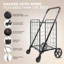 SereneLife Large Folding Utility Shopping Cart with Removable Liner – Heavy Duty, 360° Swivel Wheels, 110 lb Capacity, Portable for Groceries, Laundry, Luggage, and More (Black)