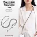 Magnetic Lock Quick Release Phone Strap Crossbody Chain with Anti-Slip Ring Holder Detachable Phone Lanyard for iPhone Samsung Anti-Drop Anti-Loss Strap with Steel Clip Durable Neck Cross Body Silver