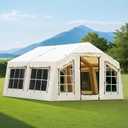 2025 Upgraded Waterproof Inflatable Camping Tent, Large Blow-Up Air Tent, No Assembly Needed Luxury Glamping House, Oxford Fabric (12x12ft, Light Beige-Dual-layer Doors)