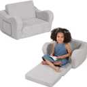 Comfy Toddler Chair, 2-in-1 Toddler Couch Fold Out, Convertible Sherpa Sofa to Lounger for Boys & Girls, Grey (Medium)