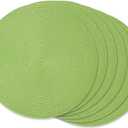 DII Classic Woven Tabletop Collection, Indoor/Outdoor Placemat Set, Round, 15" Diameter, Lime, 6 Piece