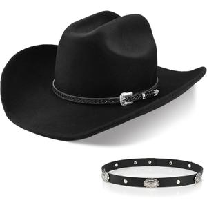 100% Wool Western Cowboy Hat for Men Women Classic Fedora Hat Felt Cowgirls Hats with Two Decorative Bands