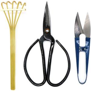 Kebinfen Bonsai Tree Pruning Trimming Starter Tool Kit - Pruning Scissors, Bonsai Scissors for Bud & Leaves Trimmer, Bamboo Rake - Set of 3