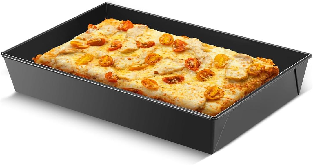 1 Pcs Detroit Style Pizza Pan 10 x 14 x 2.36 Inch Non Stick Rectangle Deep Pizza Pans Pre Seasoned Carbon Steel Sicilian Style Pan Dish Bakeware Kitchenware (Black)