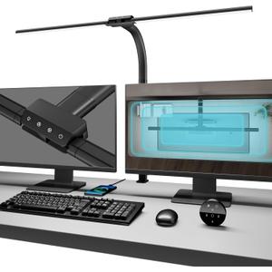 Desk lamp,LED Desk Lamps for Home Office,EyeCare Architect Lamp for Desk with Clamp,Dual Screen Computer Monitor Gooseneck Smart Light:24W100 Lighting Models Adjustable Table Lamp for Study Drafting