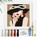 Doodlream Elegant Lady DIY Punch Needle Embroidery Kit for Adult Beginner, 9.4" Woman Wearing Hat Punch Stitching Craft Set for Starter with Frame, Fabric Pattern, Threader, Yarn, Pinch Needle | 9.4" x 9.4", Hat Woman Punch Stitching Craft Set for Starter with Frame, Fabric Pattern, Threader, Yarn, Pinch Needle