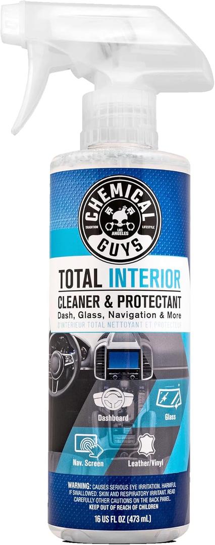 Chemical Guys Total Interior Cleaner & Protectant Interior Cleaner, Cleans & Protects Leather, Vinyl, Plastic, Rubber, Glass with a Streak-Free Finish  Cars, Trucks, SUVs, RVs, 16 oz