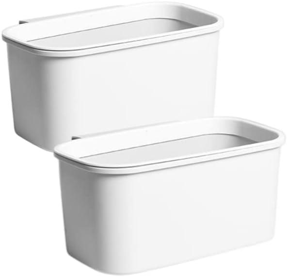 Rikyo 2 Pack White Hanging Cup Holders,10x5x4.5 Trolley Basket Storage,Rolling Cart Accessories Hanging Buckets Hanging Bins,Storage Bucket,Make Up Pencil Holder,Kitchen Storage Container
