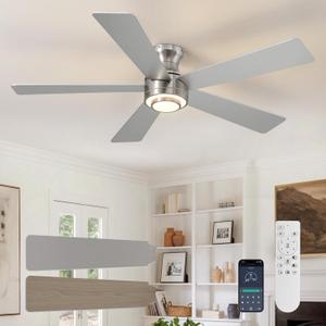 52 Inch Ceiling Fan with Lights Modern Chandelier Fan with Remote Control &APP Control 52" Nickel Reversible Fandelier for Bedroom Dining Room Living Room