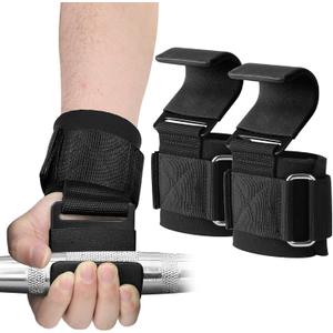 SPORTIC Weight Lifting Hooks (Pair) - Heavy Duty Lifting Wrist Straps, Hand Grip Support for Deadlifts, Pull Ups, Shrugs, Weightlifting Hooks Gym Gloves for Men and Women (Black)