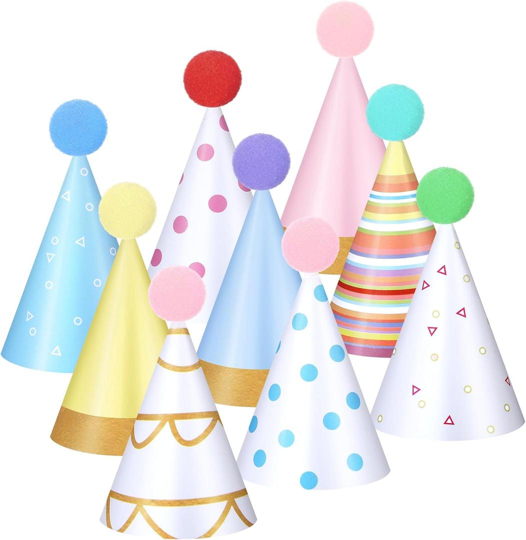 Panitay 40 Pcs Colorful Mini Small Party Hats for Stuffed Animals Paper Cone Tiny Birthday Hats Games Accessories(Cute Style)