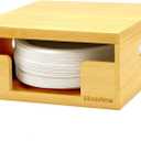 Libreshine 8-10 Inch Bamboo Paper Plate Holder Dispenser with Lid, Stackable Organizer for Disposable Plates, Space-Saving Inside Cabinet/Countertop Storage for Kitchen, Pantry, Office, Party