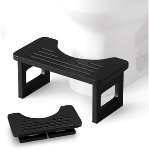 Bathway Squatting Potty Stool, Foldable Black Poop Stool, Bamboo Toilet Stool for Adult, Foot Step Stool Squat, Pooping Stools with Anti-Slip Strip for Bathroom, 6.8''