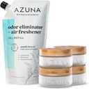 Azuna Air Freshener & Odor Eliminator Gel 4 Room Kit, Includes (4) 8 oz. Empty Luxe Glass Jars & 24 oz. Refill with Tea Tree Essential Oil, Amalfi Breeze, Works 24/7 for 60-90 Days