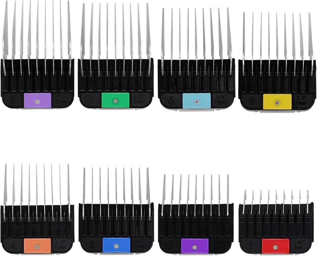 8 Pieces Professional Animal Stainless Steel Attachment Guide Guard Combs for A5 Style Detachable Blade Pet Groomers, Compatible with Wahl KM Series Andis AG BG Oster Classic 76 A5 A6 Animal Clippers