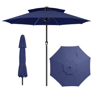 AreShark 11ft 2 Tiers Patio Umbrella - Outdoor Umbrella Waterproof UV Protection, Market Table Umbrella w/ 8 Sturdy Ribs&Crank for Pool, Porch, Garden(Navy)