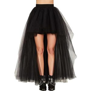 MisShow Women's Hi-Lo Long Tutu Tulle Bustle Skirt Elastic Waist Festival Party Skirt (Black, One Size )