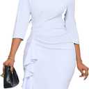 Church Dresses for Women 3/4 Sleeve Bodycon Ruffle Vintage Wear to Work Pencil Midi Dress (White, M)