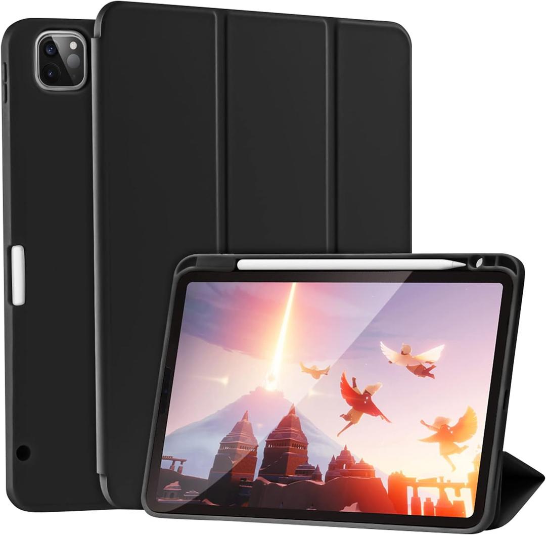 SIWENGDE Case for iPad Pro 11 Inch 4th/ 3rd/ 2nd Generation 2022/ 2021/ 2020 with Pencil Holder [Support iPad 2nd Pencil Charging] Slim Trifold Stand Smart Protective Cover, Auto Wake/ Sleep(Black)