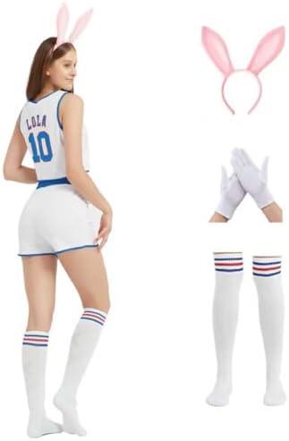 KESSTEMA Halloween Women's Bunny Cosplay Costume Full outfit Space Movie with Shorts Headband socks L