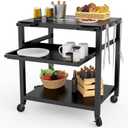 NUUK Outdoor Grill Prep Table 24"x30" Metal Grill Cart Outside 3-Layer Pizza Oven Table Movable with Universal Wheels for BBQ Backyard Patio