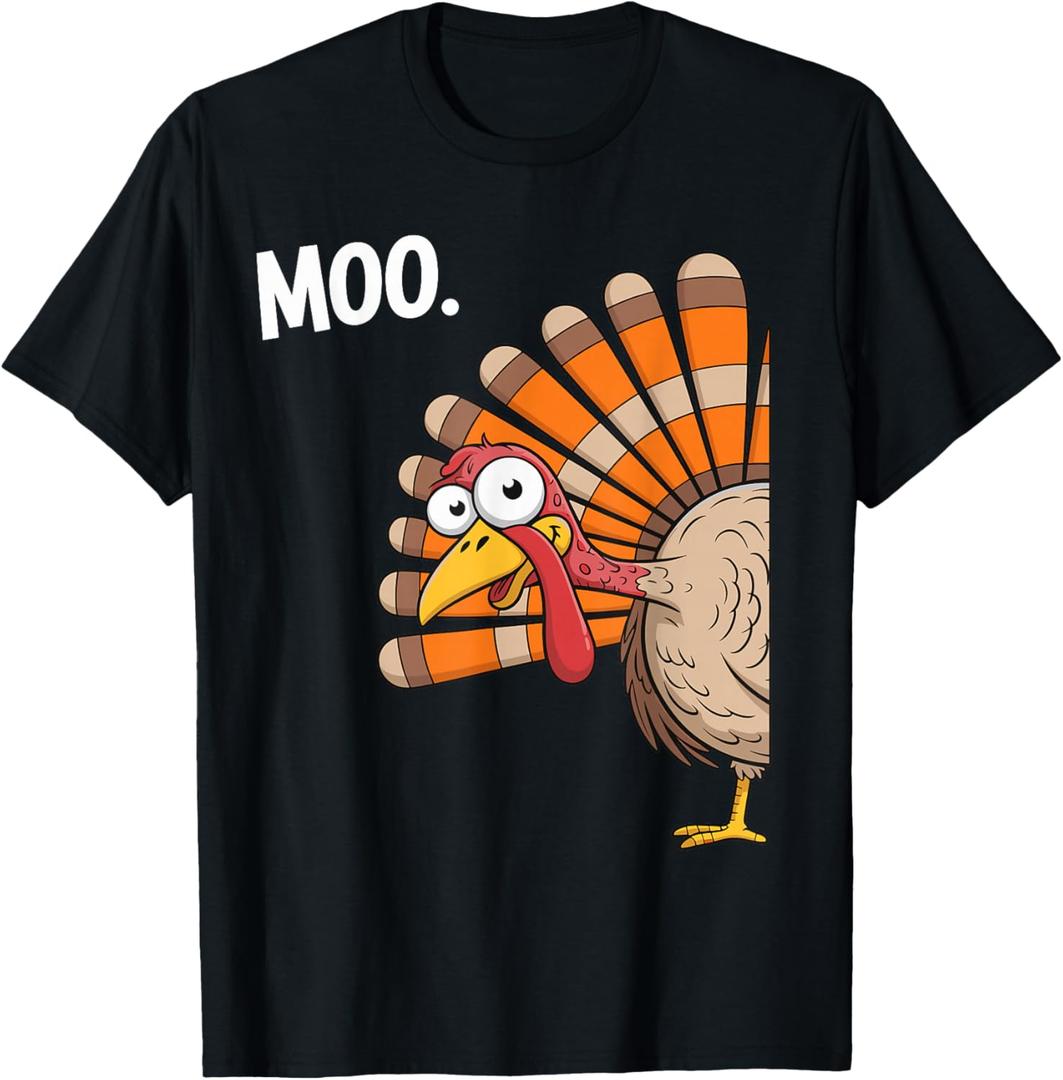 Moo Funny Turkey Thanksgiving T-Shirt, M