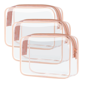 PACKISM Clear Makeup Bag - TSA Approved Toiletry Bag for Travel Size Toiletries, Travel Clear Toiletry Bag Quart Size Bag, Carry on Airport Airline Compliant Bag, Rose Pink(for age 12 or above)