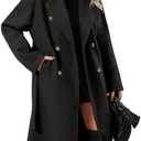 Danedvi Women Elegant Wool Pea Coat Lapel Collar Double Breasted Mid-Long Winter Overcoats with Belted Pockets,L